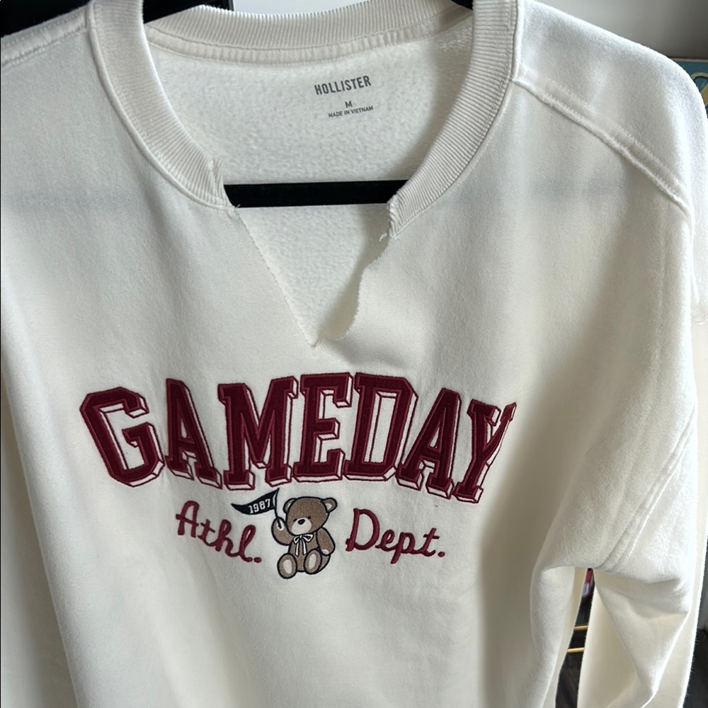 Hollister Red and White Crew Neck Sweater